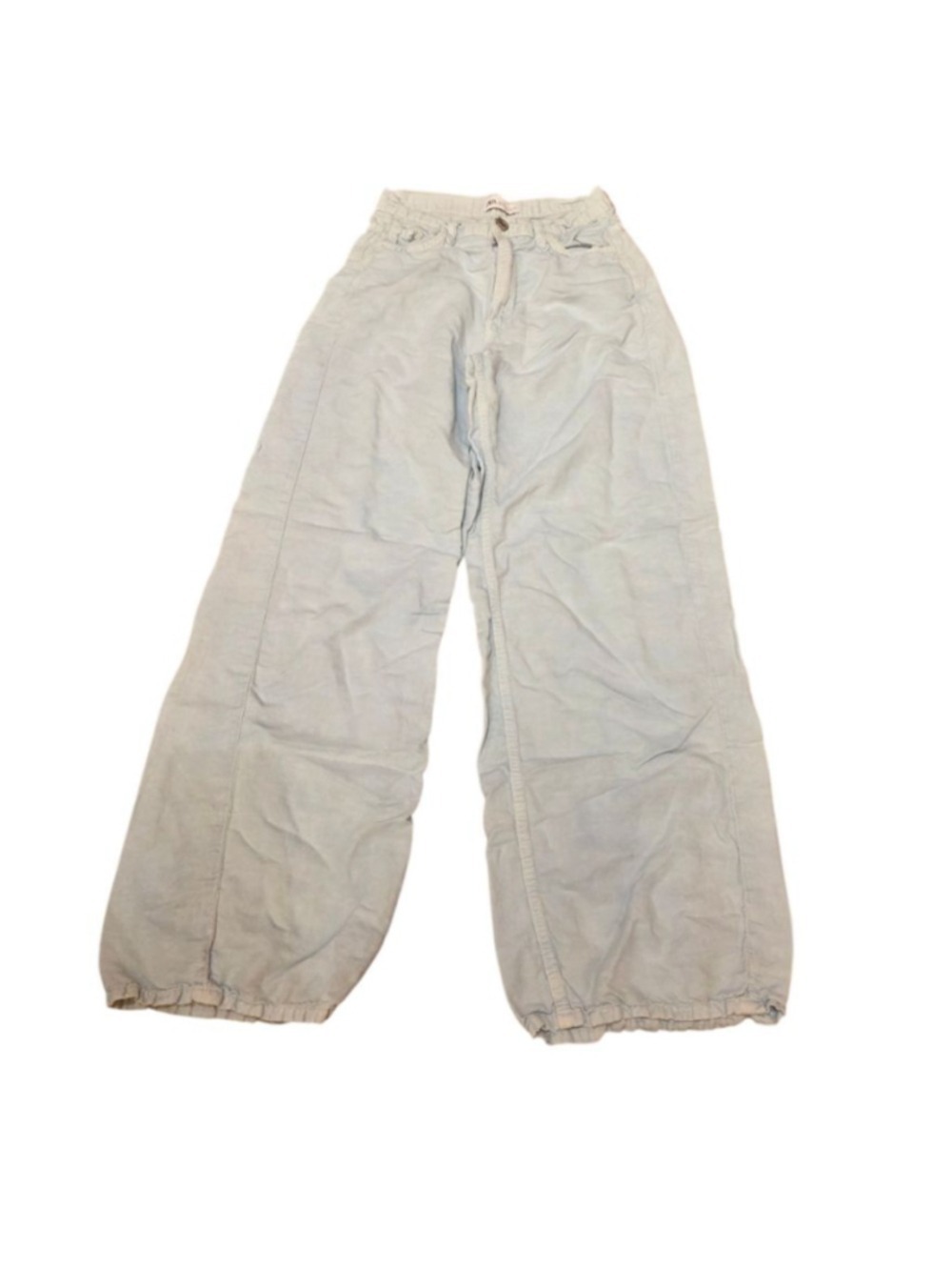 ZARA Light Blue High Waist Wide Leg Pants Lightweight Denim Cinched Ankle Size 2